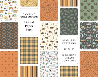 Papel para álbum de recortes de camping: Patrones sin costuras para exteriores (descarga digital)