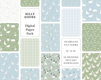 Goose Digital Paper Pack: Geese & Daisy Patterns (12x12, Digital Download)