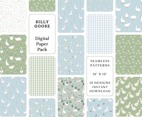 Goose Digital Paper Pack: Geese & Daisy Patterns (12x12, Digital Download)