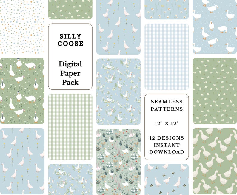 Goose digital paper pack | goose themed baby shower | geese backgrounds | goose and daisy patterns | geese printable