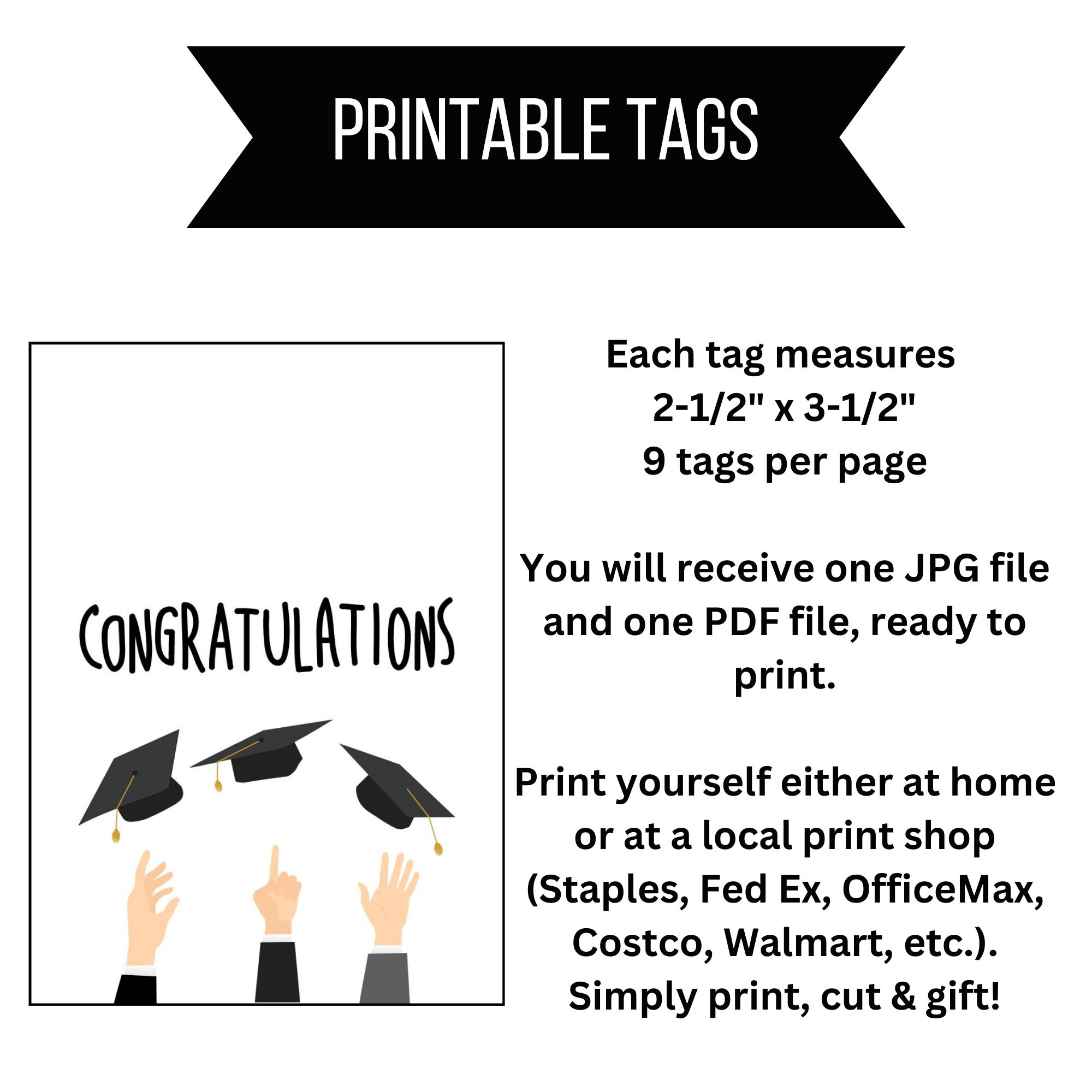 Printable Graduation Gift Tags, Congratulations Design (digital ...