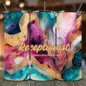 Receptionist Tumbler Wrap PNG 3D Tumbler Wrap PNG digital design 20 oz Skinny Tumbler Sublimation Design Miracle Worker