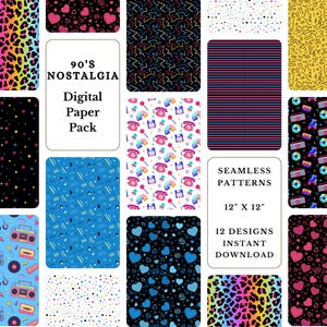90s Digital Paper | Nostalgic 90&#39;s Seamless Patterns | Commercial Use 1990&#39;s Designs
