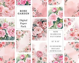 Carta digitale per acquerello con rosa rosa pastello: sfondo per album (download digitale)