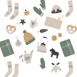 Cozy Winter Digital Paper Pack: Navy Sage Christmas Patterns (digital ...