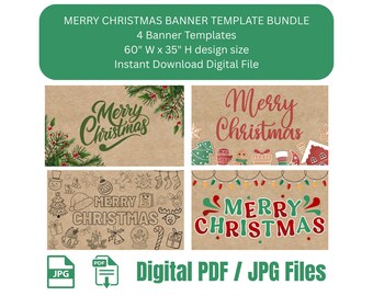 Banner Template Bundle Christmas Banner Templates Holiday Decor (Digital Download)