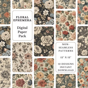 Floral Ephemera Digital Paper: Vintage Junk Journal Backgrounds (Digital Download)