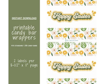 Embalagens para Barras de Chocolate de Páscoa para Imprimir: Etiquetas Florais para Guloseimas (Download Digital)