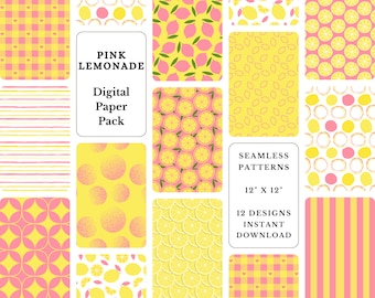 Pink Lemonade Digital Paper Pack: Sommer Scrapbook Muster (digitaler Download)