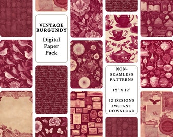 Vintage Burgundy Paper Pack: Scrapbook & Journal Ephemera (Digital Download)