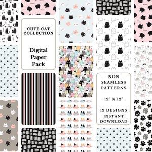 Confezione di carta digitale per gatti, simpatici modelli senza cuciture per gatti, carta per scrapbooking stampabile per uso commerciale, modelli per gatti