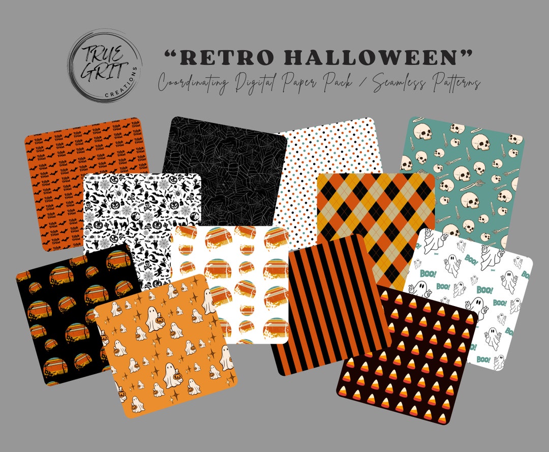 Retro Halloween Digital Paper Pack Vintage-inspired Seamless Patterns ...