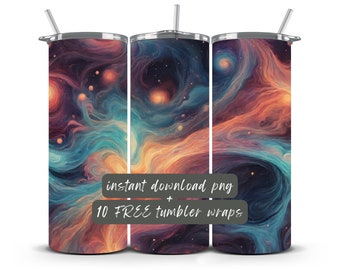 Envoltura para vaso de galaxia cósmica: Diseño abstracto de sublimación (descarga digital PNG)