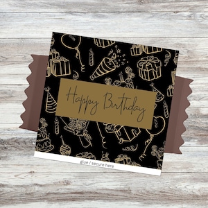 Happy Birthday Candy Bar Wrapper Printable Candy Wrapper Black Gold Birthday Favor Chocolate Bar Wrapper