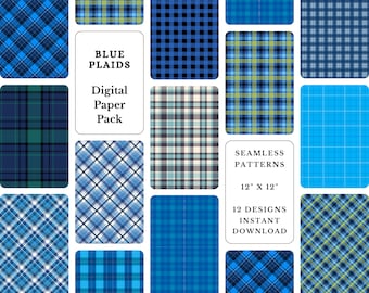 Blue Plaid Digital Paper Pack: Gingham Scrapbooking (Digital Download)