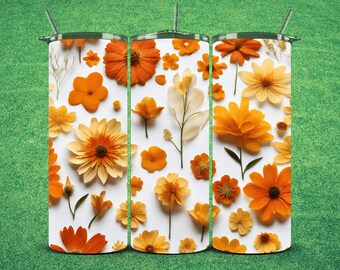 Floral Tumbler Wrap: Orange Gelbe Blume Sublimation Design (Digitaler Download)