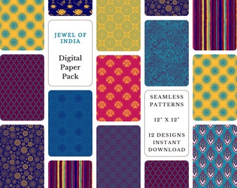 Juwel Ton indisches digitales Papier: Lotus Blume Paisley Muster (digitaler Download)