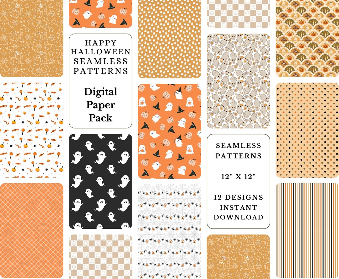 Halloween Digital Paper Pack: 12 Seamless Patterns (PDF Download ...