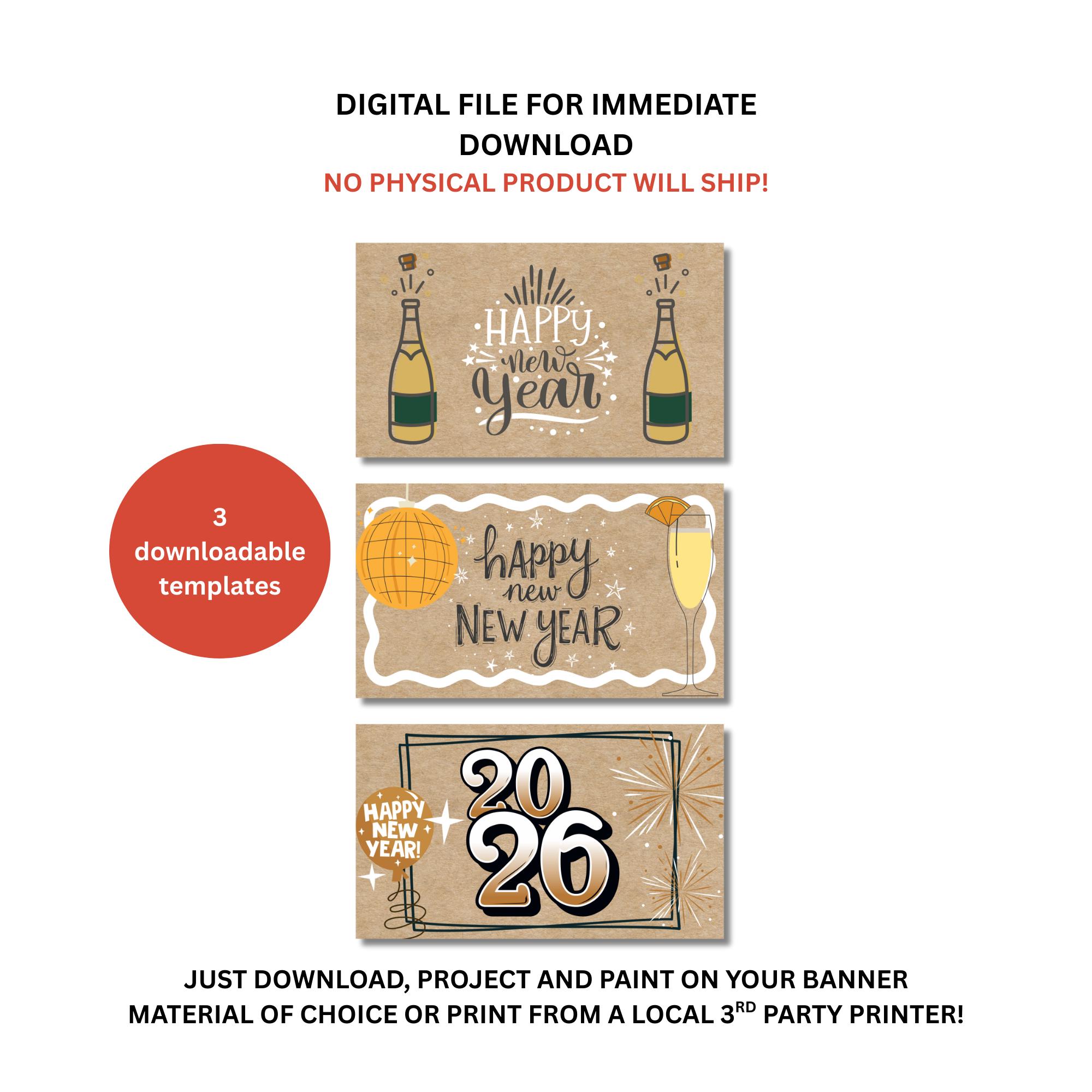 Happy New Year Banner Template New Year's Eve Party Decor Paintable ...