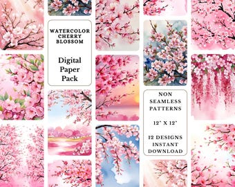 Watercolor Cherry Blossom Digital Paper: Scrapbook & Journal Kit (Digital Download)