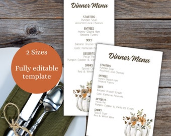 Sjabloon menukaart Thanksgiving-diner: afdrukbaar herfstontwerp (bewerkbaar)