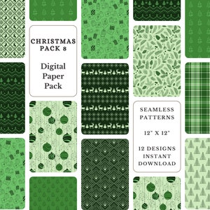 Christmas Green Digital Paper Pack: Festive Scrapbook Backgrounds (Digital Download)