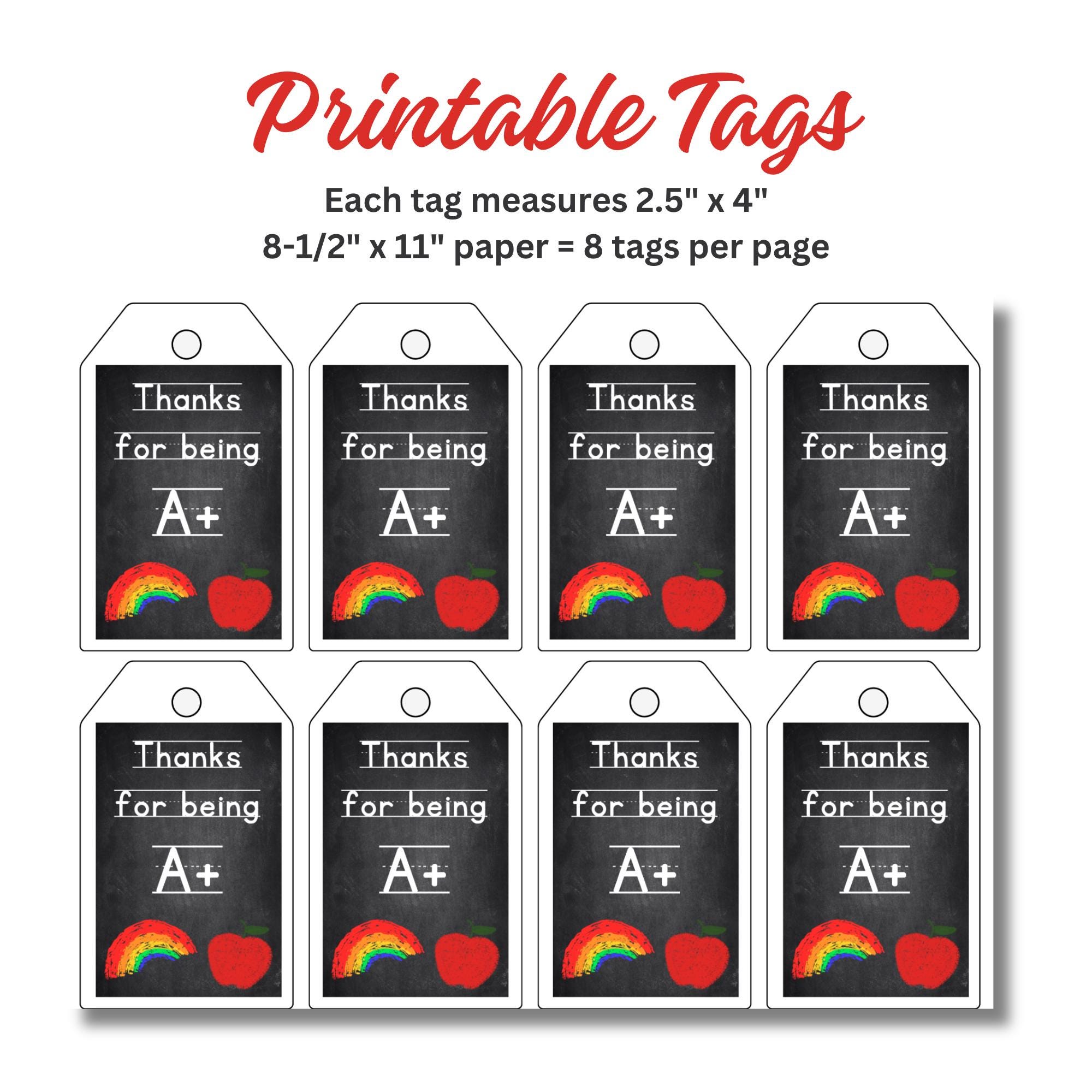 Printable Teacher Gift Tags | Thank You A+ Design (digital Download) - Etsy