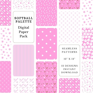 Softball Seamless Patterns: Digital Scrapbook Paper Pack (Digital Download)