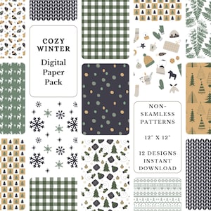 Puede incluir: Un paquete de papel digital con 12 patrones de invierno acogedores. Los patrones incluyen copos de nieve, renos, árboles y texturas de punto. Los patrones miden 30,5 cm por 30,5 cm y están disponibles para descarga instantánea.