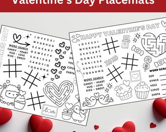Valentinstag Tischset Malseiten: Druckbare Kinderspiele (Digitaler Download)