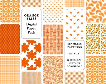 Orange Seamless Patterns: Scrapbook Paper Digital Pack (PDF)