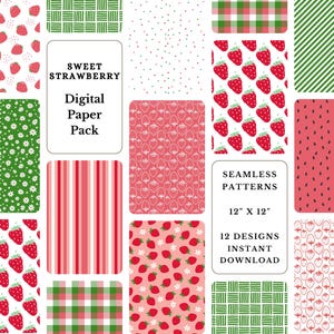 Pack de papier numérique fraise motif fraise journal indésirable Kit de papier numérique fraise scrapbooking imprimable papier fraise fabrication de cartes
