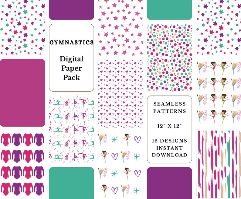 Gymnastics Digital Paper Pack | Gymnast Digital Background Patterns ...