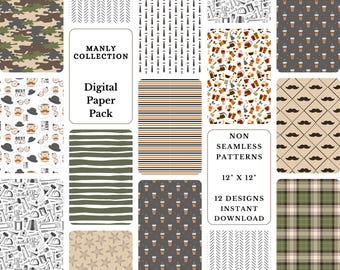 Papa Digital Paper Pack: Männliche nahtlose Muster (digitaler Download)