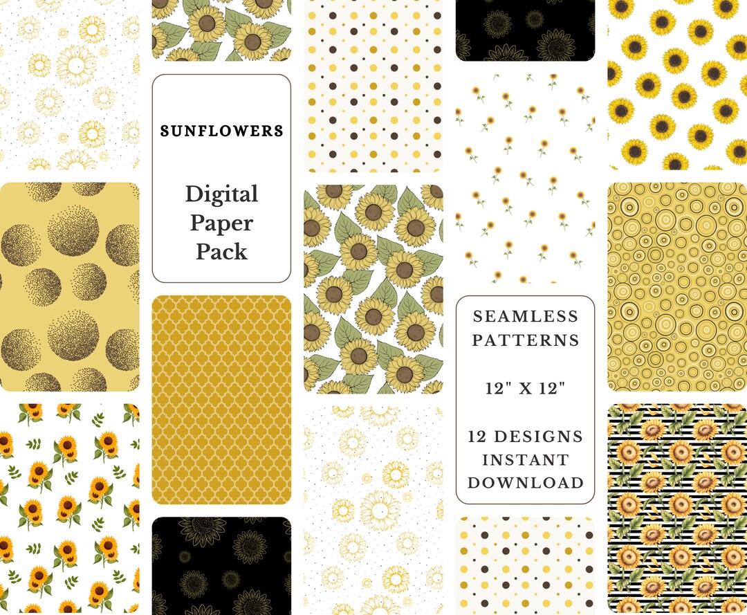 Sunflower Digital Paper Pack: Seamless Floral Patterns (digital ...