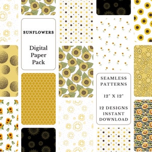Sunflower Digital Paper Pack | Sunflower background printable paper | Floral scrapbooking junk journal