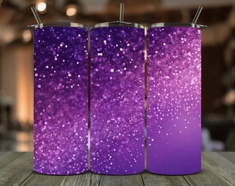 Lila Ombre Glitter Tumbler Wrap - Sofortiger Download PNG