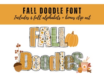 Fall Doodle Font: PNG Alphabet & Clipart (Digital Download)