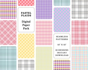 Pastel Spring Plaid Digital Paper Pack: Seamless Scrapbook Patterns (Digital Download)