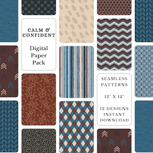 Calm Confident Masculine Digital Paper Pack Gentlemanly Digital Backgrounds Instant Download Scrapbooking Crafts Invitations Set of 12