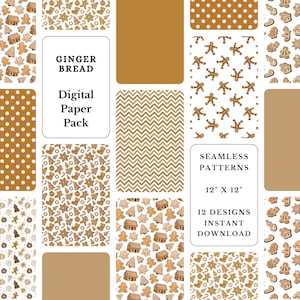 Papel de álbum de recortes de pan de jengibre / Páginas de diario basura / Fondos digitales / Paquete de papel imprimible 12x12