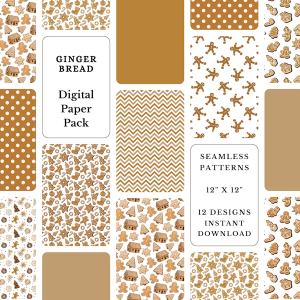 Gingerbread Scrapbook Paper | Junk Journal Pages | Digital Backgrounds | 12x12 Printable Paper Pack