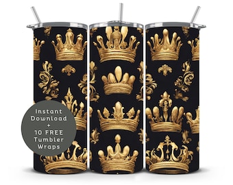 Queen Crown Tumbler Wrap: Gold Royal Design (Digital Download)
