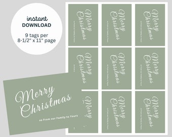 Salbeigrüne Weihnachtsgeschenkanhänger | Urlaub DIY zum selbst ausdrucken (Digitaler Download)