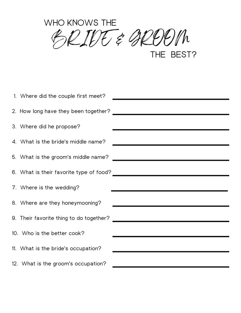 Printable Bridal Shower Games Instant Download Bridal Party Games