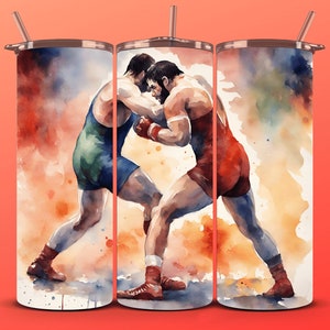 Wrestling Tumbler Wrap - Digital Download - Watercolor Art - Sublimation Wrestling