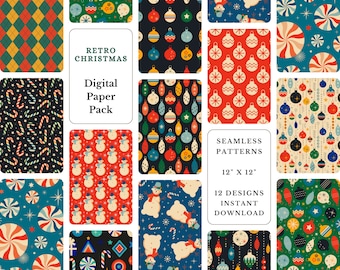 Retro Weihnachten Digital Paper Pack: Urlaub Scrapbook Muster (Digitaler Download)