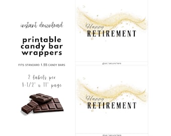Retirement Party Candy Bar Wrappers: Printable Favors (Digital Download)