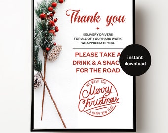 Delivery Driver Thank You Sign: Christmas Snack Station Printable (Instant Download)