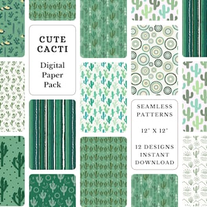 Pacchetto di carta digitale con cactus carini Sfondi digitali adorabili con cactus Download immediato Carta per scrapbooking
